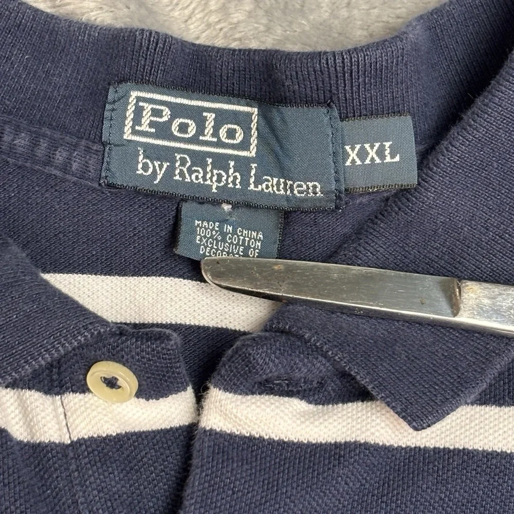 Polo Ralph Lauren Men's XXL Navy/White Striped‎ Polo Shirt 100% Cotton Red Pony